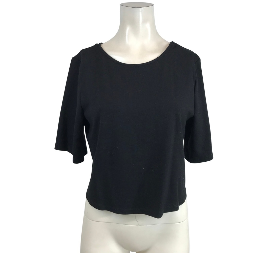 Ripley Rader Black Ponte Knit Cropped Top Elbow Sleeve Made in‎ LA Womens 1+